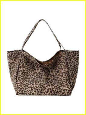 Vintage Leopard Tote Bag, Large Capacity Shoulder Purse, Casual Street Style,